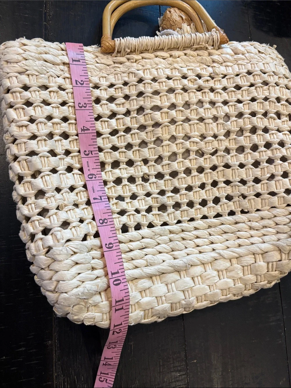 Spartina 449 Papyrus Woven Straw Tote Bag Pom-Pom Accent - Natural
